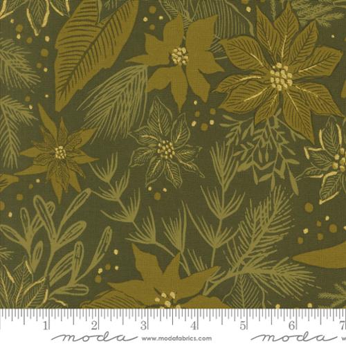 Holiday Collection: Moda Fabrics Green Poinsettia Mix Florals Metallic Quilting Cotton Woven- by the Half Yard