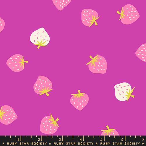 Moda Fabrics: Ruby Star Society Pink Strawberry Toss Novelty  Retro Kitsch Quilting Cotton Woven- by the half yard