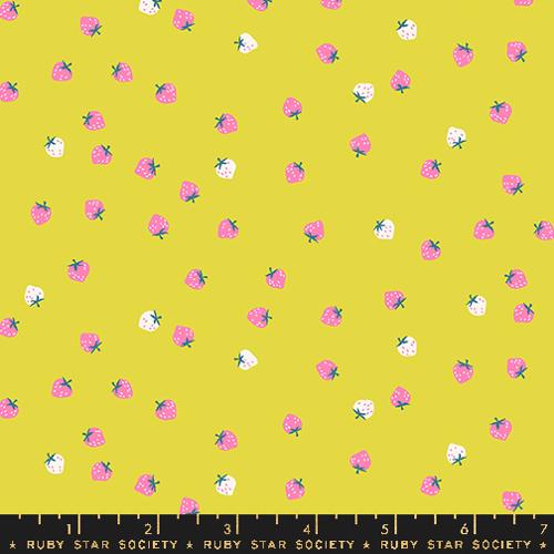 Moda Fabrics: Ruby Star Society Strawberries Citron Cotton Lawn- by the Half Yard