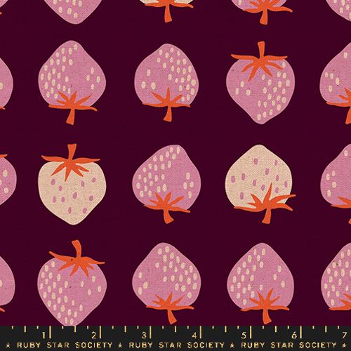 Moda Fabrics: Ruby Star Society  Strawberry Canvas Deep Plum Cotton Linen Retro Kitsch Woven- by the Half yard