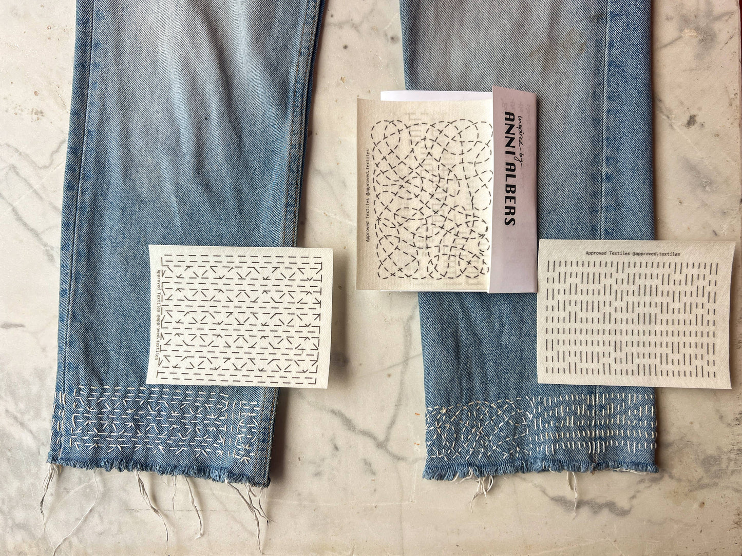 Sashiko and Mending Supplies: Anni Albers Mending + Embellishment Wash Away Transfers (4 looks)- 1 pack