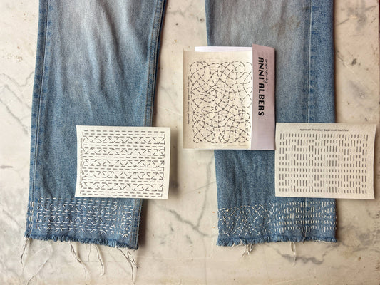 Sashiko and Mending Supplies: Anni Albers Mending + Embellishment Wash Away Transfers (4 looks)- 1 pack