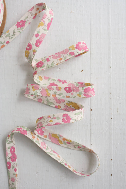 Web Only Sewing Supplies: 1/2" Double Fold Bias Binding Pink Floral 100%Cotton Liberty- price per yard