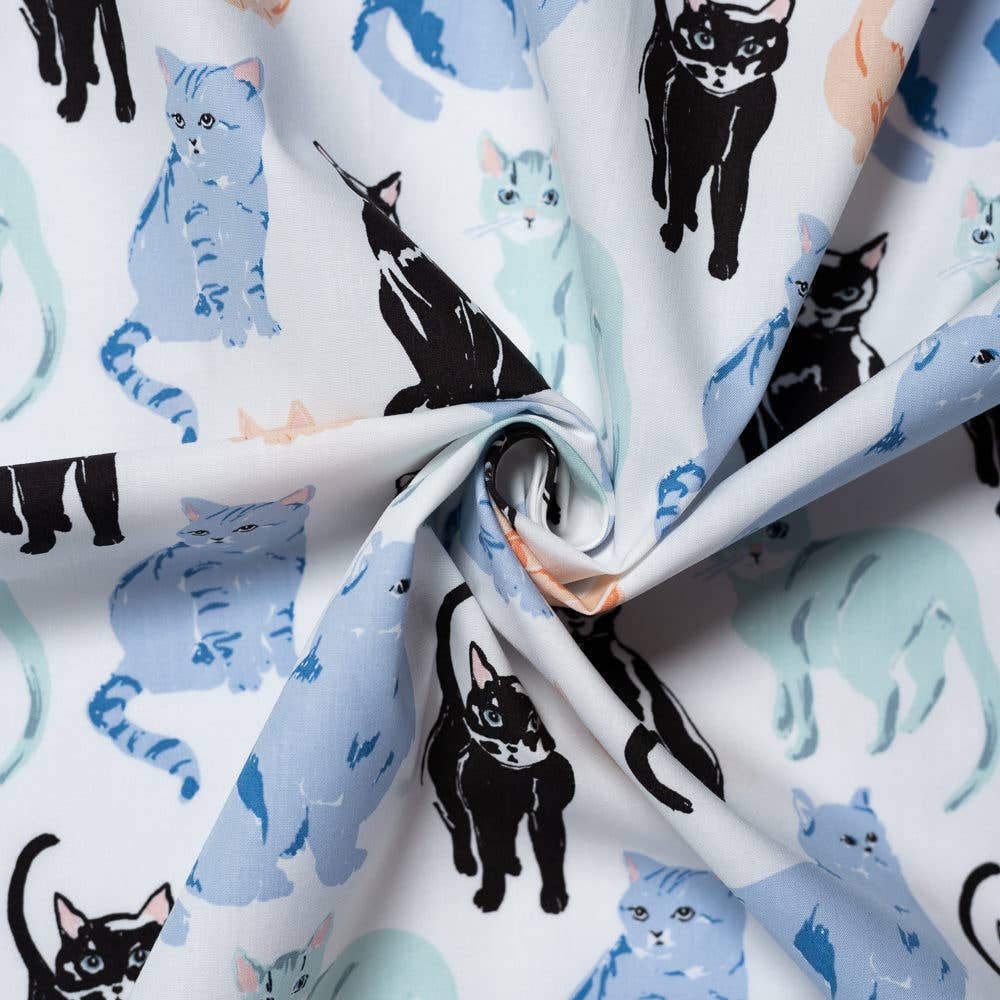 Organic Premium Cotton Kitty Garden Miau Shirting Poplin by Jenny Ronen for Birch Fabrics- by the half yard