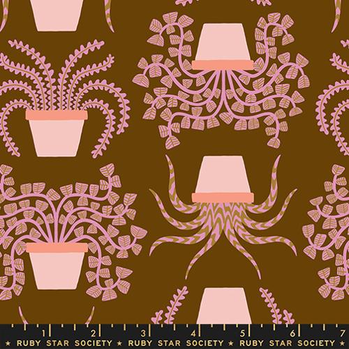 Moda Fabrics: Ruby Star Society Calathea Cocoa Novelty Pots Houseplant Cotton Woven- by the half yard