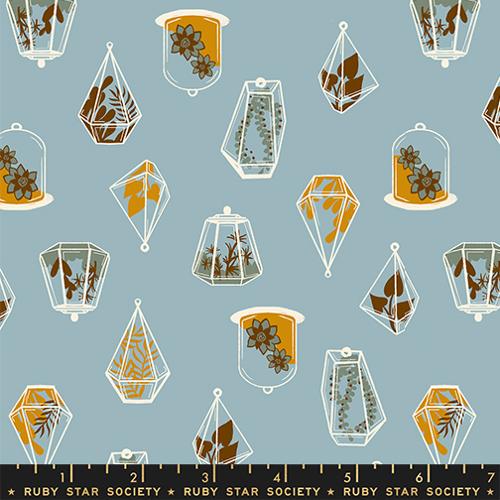 Moda Fabrics: Ruby Star Society Calathea Terrarium Novelty Houseplant Soft Blue Cotton Woven- by the half yard