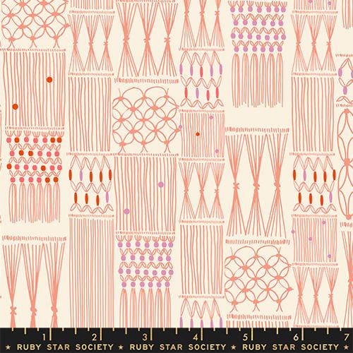 macrame print fabric on cotton with naturl beige and melon woven blender fabric