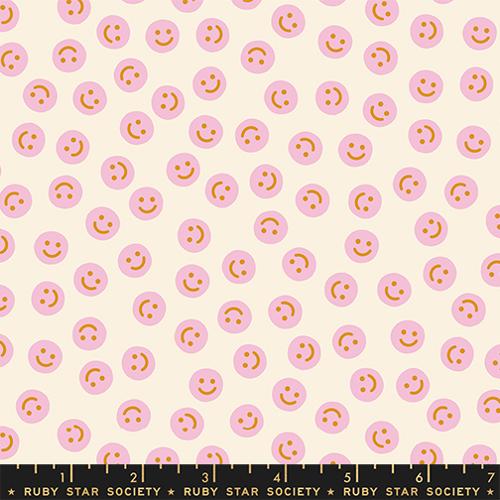 RS3094 12 Smile faces on quilting cototn pink and beige. Ruby Star Society. egg and freinds collection