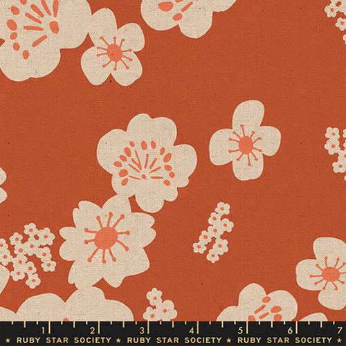 Moda Fabrics: Paper Cuts 2 Hana Retro Hawaiian Persimmon Orange Canvas Ruby Star Society Woven 6.4 oz- by the Half Yard