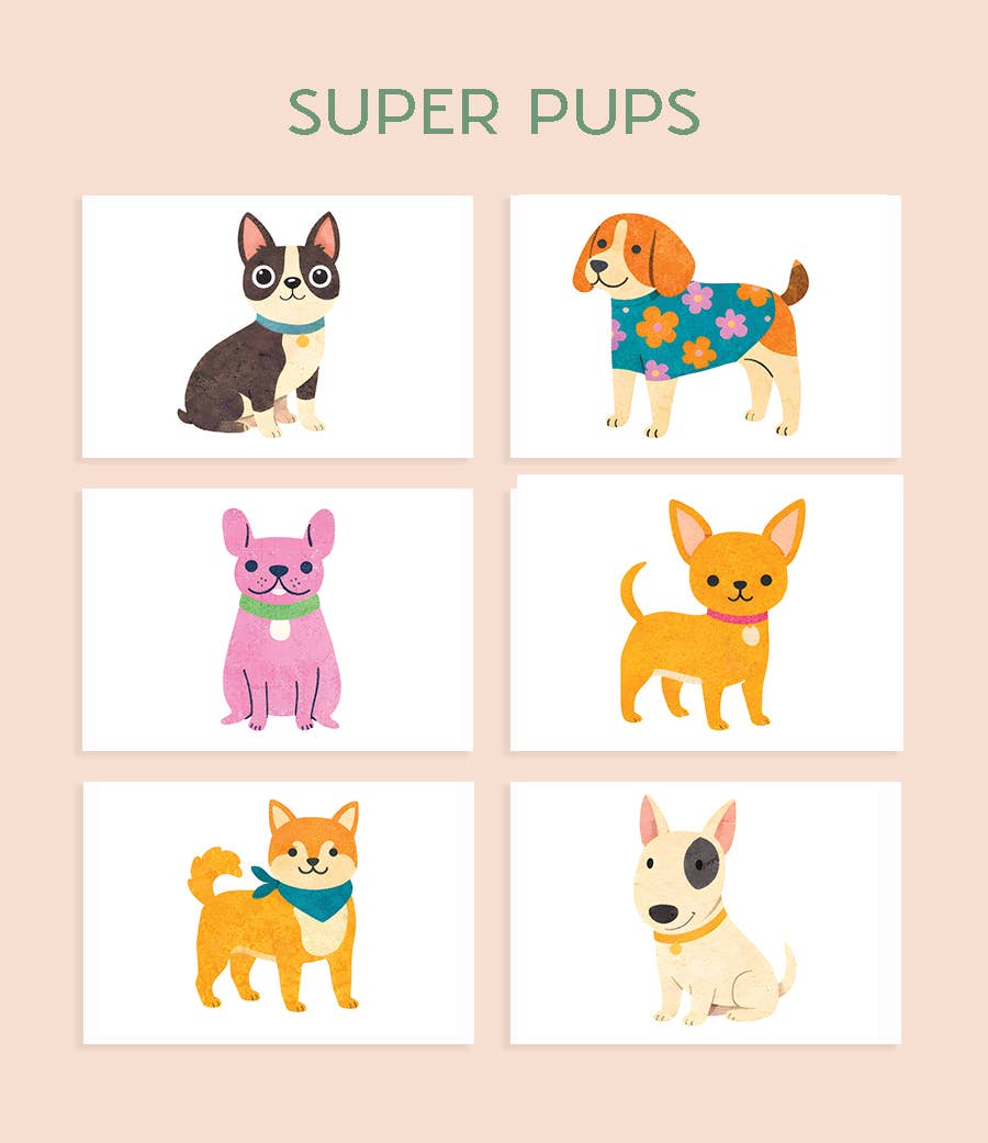 Analog Crafting: All in One Kids Watercolor Postcard Kit- 6 Super Pups-1 Kit