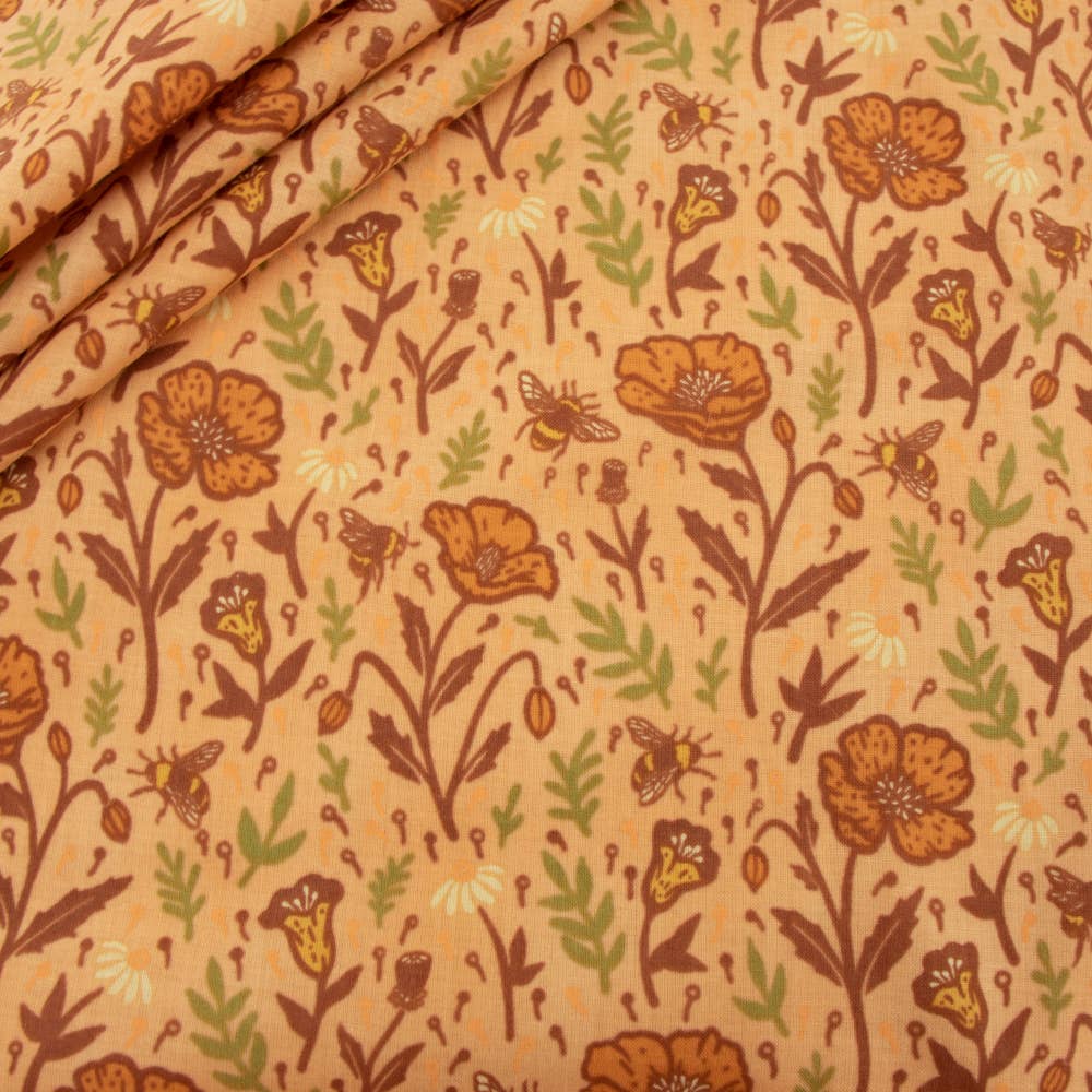 Premium Organic Fabrics Wild Coast Poppies Peachy Lawn 75GSM by Birch Fabrics- by the half yard