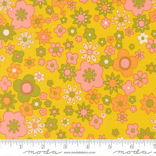 Moda Fabrics: Happy Daze Citrine Petal Power Florals 100% Cotton Woven- by the Half Yard