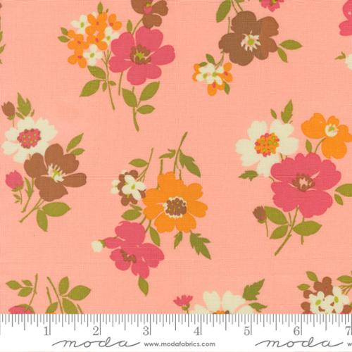 Moda Fabrics: Happy Daze Bubblegum Groovy Garden Florals 100% Cotton Woven- by the Half Yard