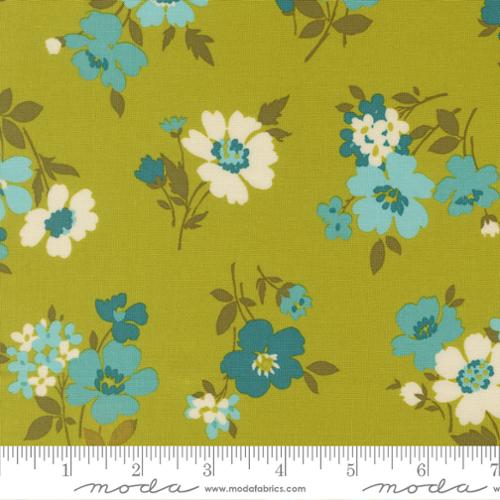 Moda Fabrics: Happy Daze Groovy Garden Florals Light Green 100% Cotton Woven- by the Half Yard