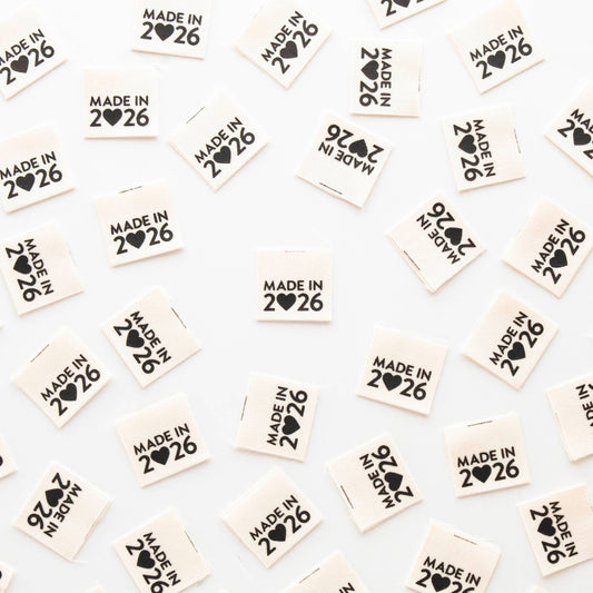 Notions: Sarah Hearts Made in 2026 Organic Cotton Centerfold Labels -1 pack
