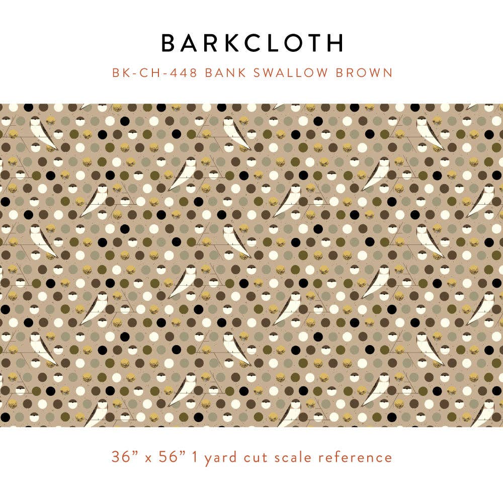 Birch Fabrics: Charley Harper Organic Cotton Bank Swallow Brown Barkcloth -by the half yard