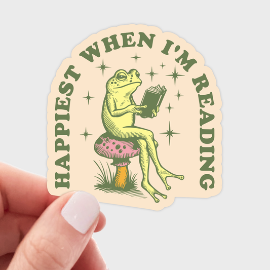 Stickers and Stationery: Happiest When I'm Reading Frog Library Sticker