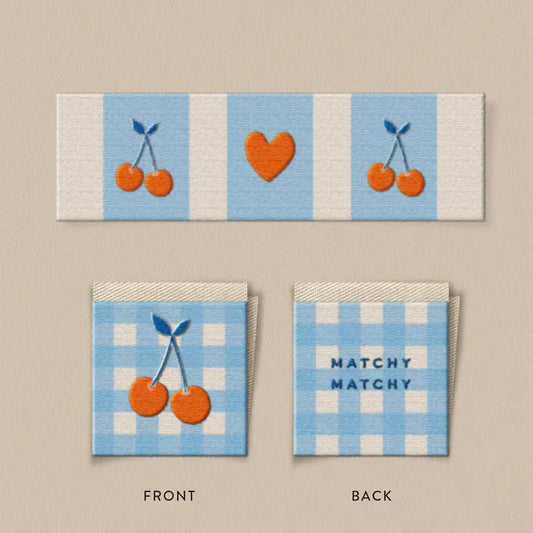 Sewing Labels: Cherries Square and Rectangle Garment Labels: by Matchy Matchy Sewing Club Set of 8-1 Pack