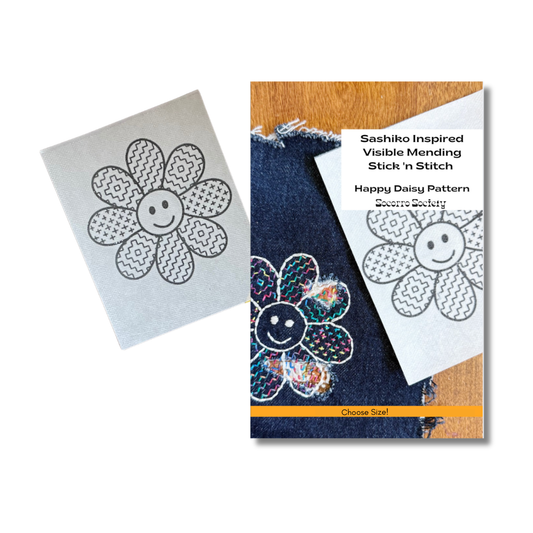 Sashiko Collection: Sashiko Daisy- Visible Mending Stick and Stitch Pattern: Small- 1 Adhesive Transfer