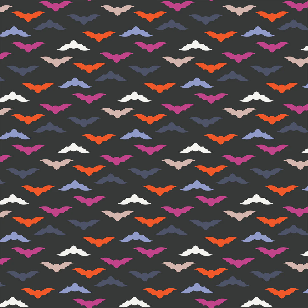 Figo Fabrics: Halloween Fall Ghost Town Bats in Black Woven Cotton Woven- by the Half Yard