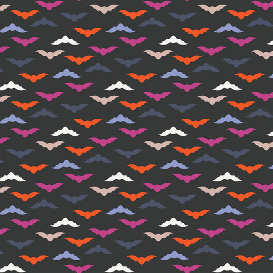 Figo Fabrics: Halloween Fall Ghost Town Bats in Black Woven Cotton Woven- by the Half Yard