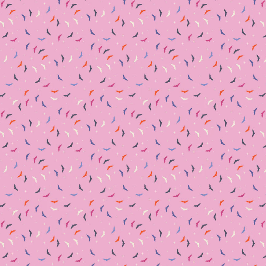Pink background with colorful bat wavy lines