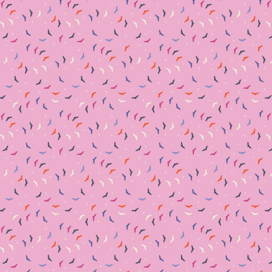 Pink background with colorful bat wavy lines