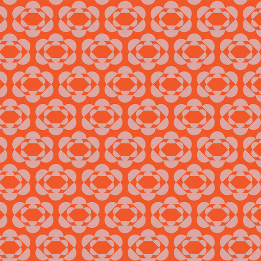 Pattern of geometric shapes on a bright orange background