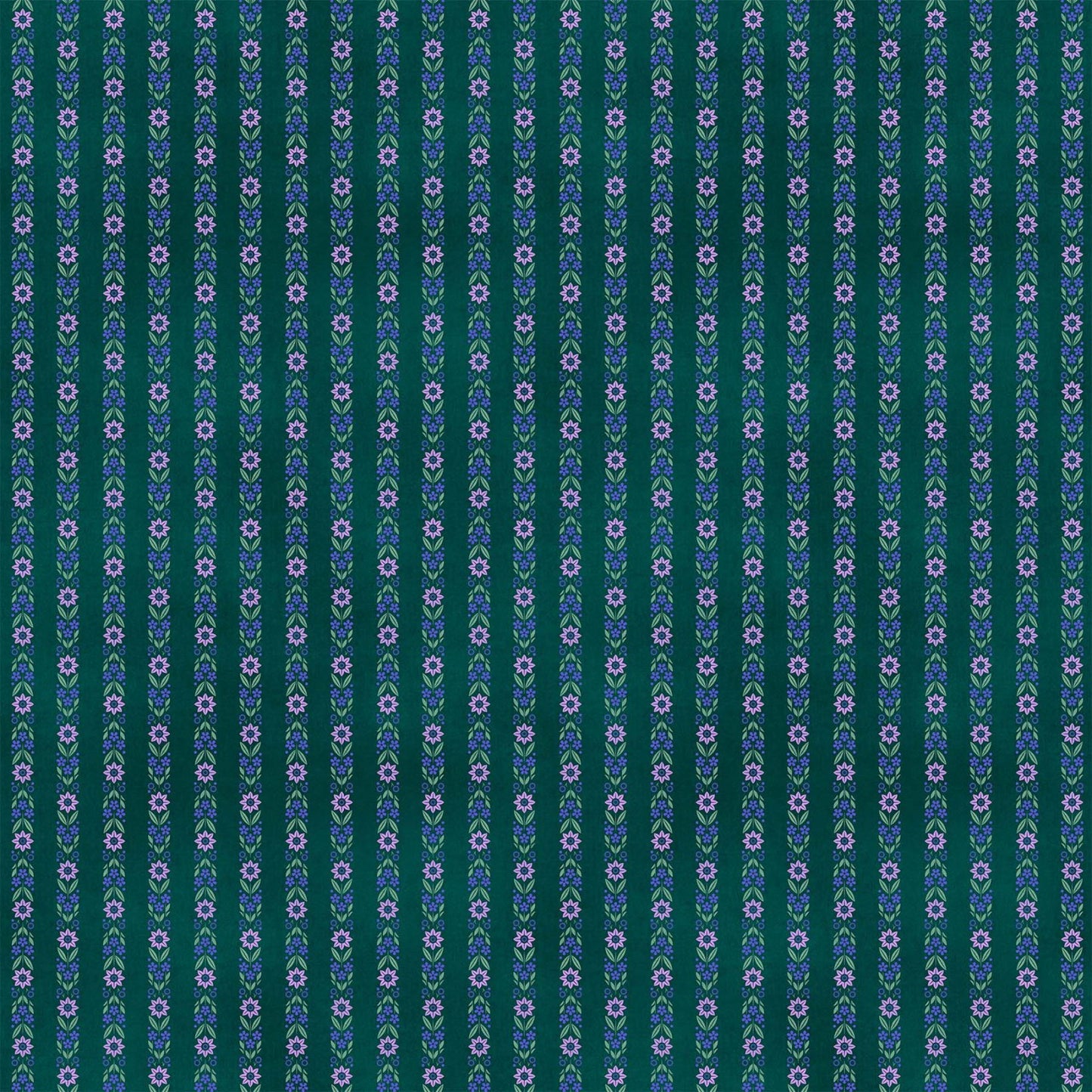 Figo Fabrics: Teal Vertical Florals Cotton Woven- by the Half Yard