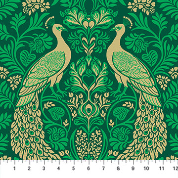 Figo Fabrics: Wild Abandon Peacock Midnight Cotton Woven- by the Half Yard