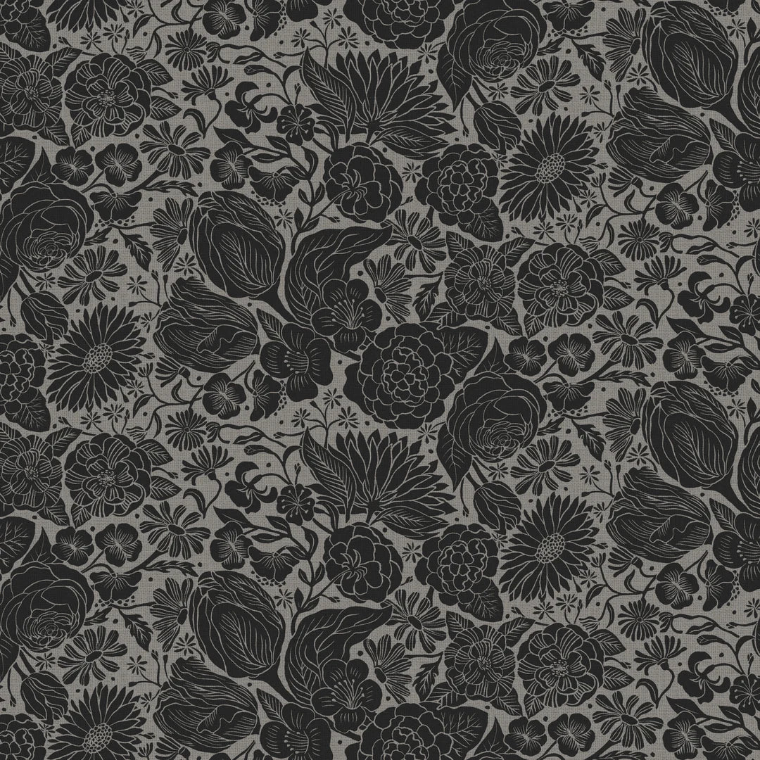Figo Fabrics: Folktale Floral Black Rayon Voile Woven- by the Half Yard
