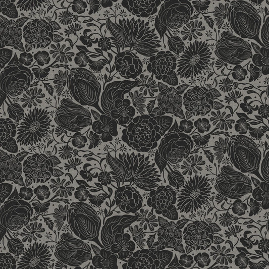 Figo Fabrics: Folktale Floral Black Rayon Voile Woven- by the Half Yard
