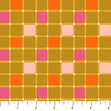Figo Fabrics: Sarah Hearts Joyful June Gingham in Ochre Quilting Cotton Woven- by the Half yard
