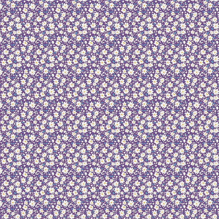 Figo Fabrics: Pocket Posies Purple and White  Daisies Quilting Cotton 4.7oz Woven- by the Half Yard