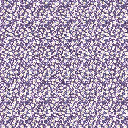 Figo Fabrics: Pocket Posies Purple and White  Daisies Quilting Cotton 4.7oz Woven- by the Half Yard