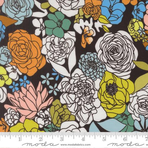 Moda Fabrics: True to Hue Black as Night Hidden Facet Floral 100% Cotton Woven- by the Half yard
