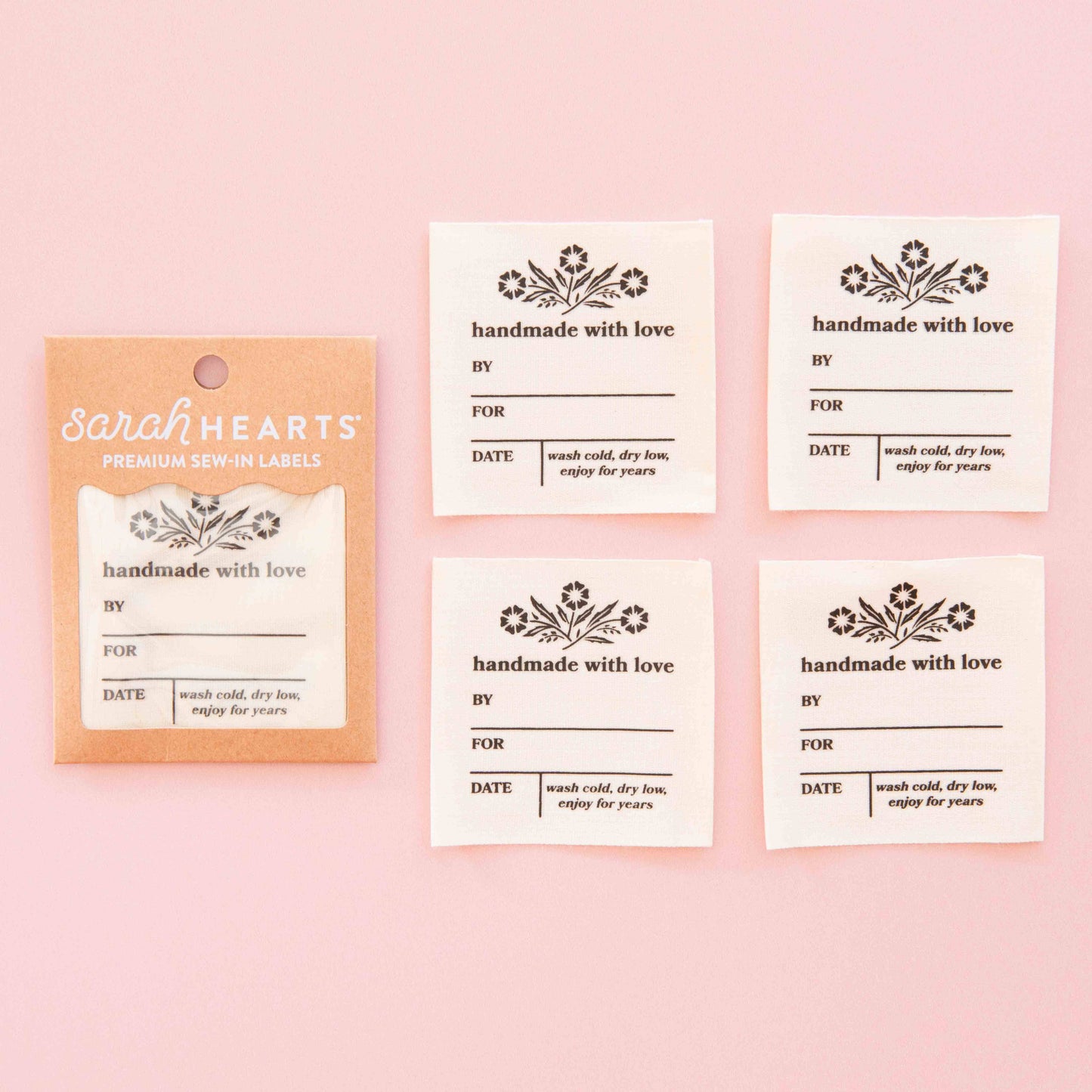 Notions: Sarah Hearts Vintage Handmade with Love Organic Cotton Write-in Labels-1 pack