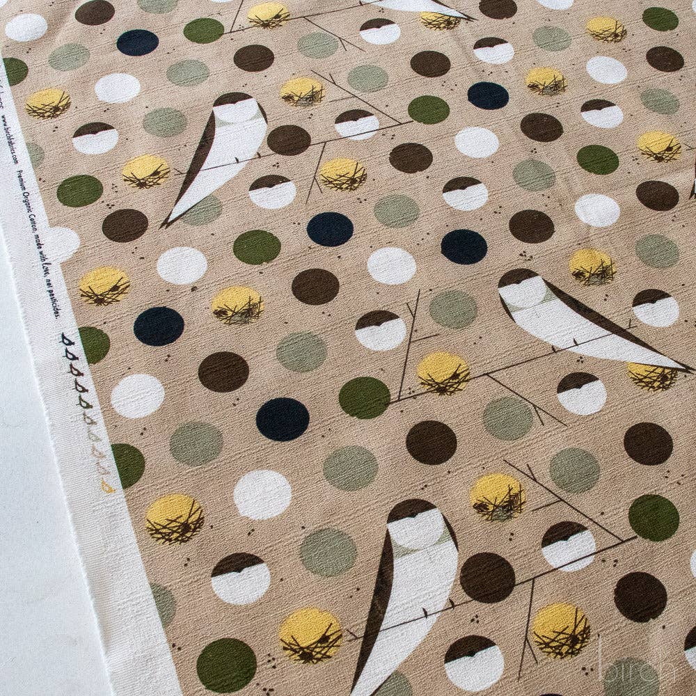 Birch Fabrics: Charley Harper Organic Cotton Bank Swallow Brown Barkcloth -by the half yard