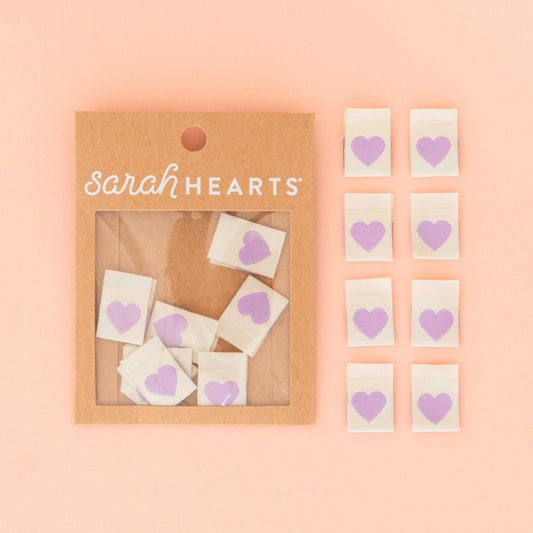Notions: Sarah Hearts  Sewing Woven Clothing Label Tag Purple Heart Woven Labels- 1 pack
