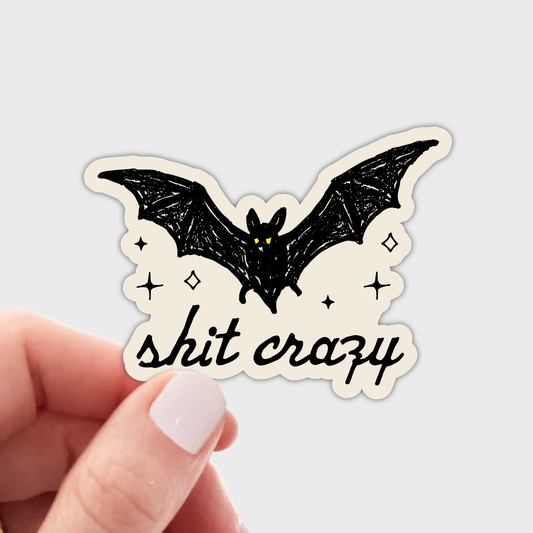 Stickers and Stationery: Bat Shit Crazy Black Spooky Bat Sticker -3"x 2.22"