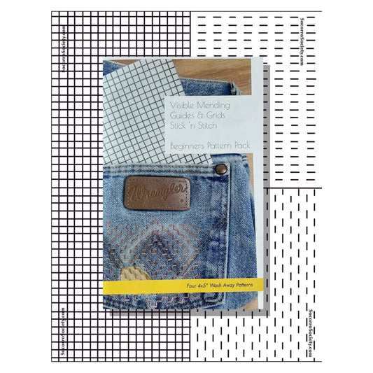 Sashiko and Visible Mending Supplies:  Stick and Stitch Patterns- Starter Pack:( 4 transfer sheets)