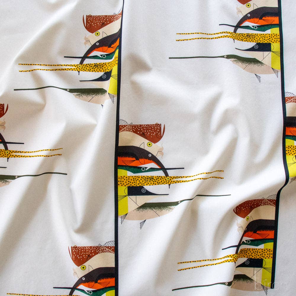 Birch Fabrics: Charley Harper Organic Cotton Gone Fishin Poplin-by the half yard