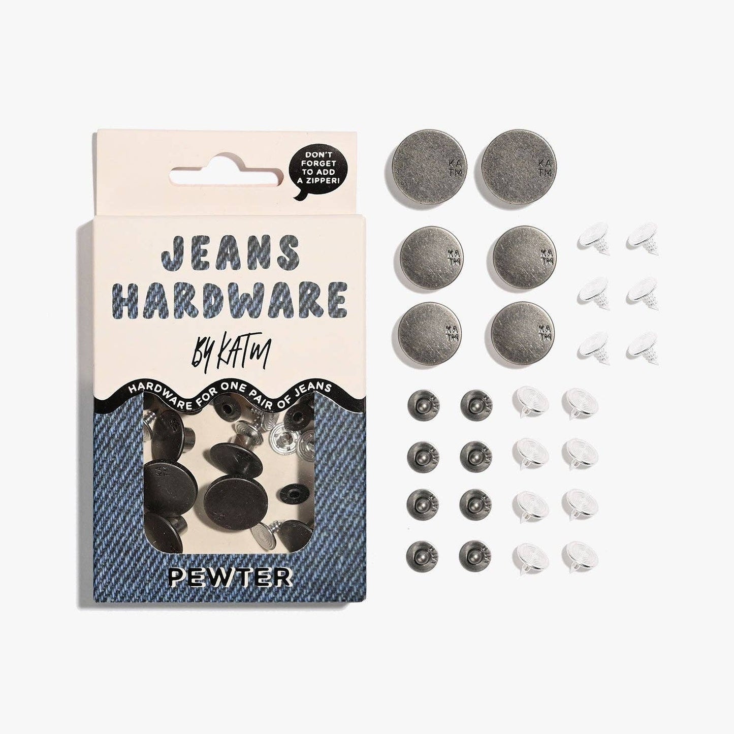 Sewing Supplies: Jeans Hardware Kit | Pewter