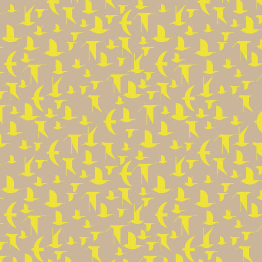 Birch Fabrics: Organic Cotton Poplin Maritime Birds Lemoncello 115 GSM Woven- by the Half Yard