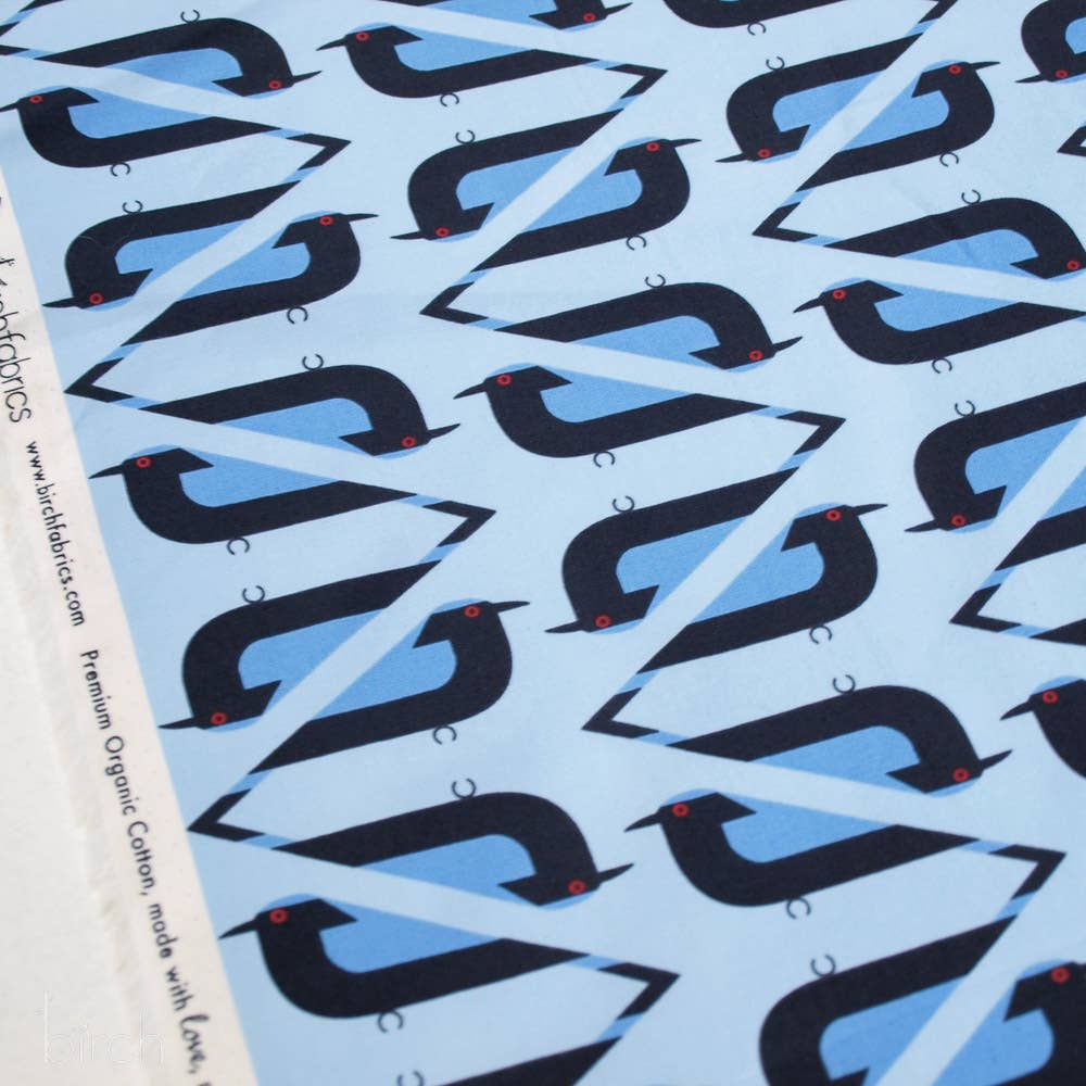 Organic Premium Cotton Asian Fairy Bluebird Shirting Poplin 115gsm Charley Harper by Birch Fabrics- by the half yard