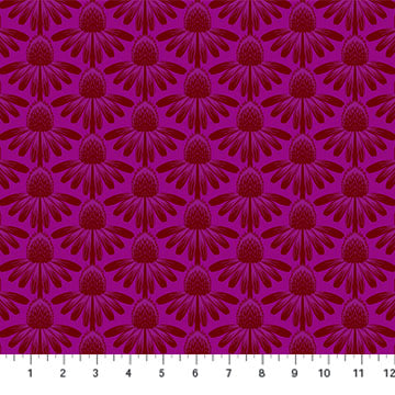 Fuchsia fabric with a floral pattern on a white background. Ana Maria Texiles Cone Flower Quilting Cotton