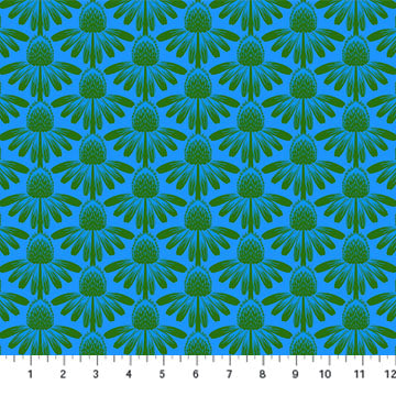 Northcott Fabrics: Anna Maria Textiles Indeliable Coneflower in Pool Quilting Cotton 4.7oz Woven OEKO TEX- by the Half Yard