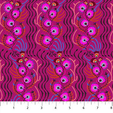 Northcott Fabrics: Anna Maria Textiles Allegory Tambourine Magenta Quilting Cotton 4.7oz Woven OEKO TEX- by the Half Yard