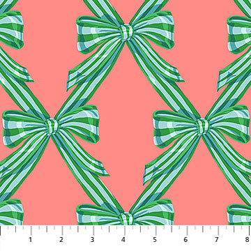 Northcott Fabrics: Anna Maria Textiles Cozy Christmas Flourish Wrapped Bow Beachy Cotton Woven- by the half yard