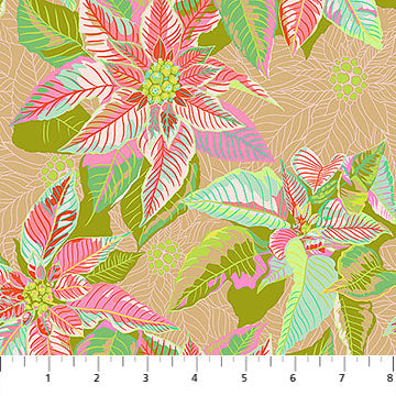 Northcott Fabrics: Anna Maria Textiles Cozy Christmas Poinsettia Beach Sand Cotton Woven- by the half yard